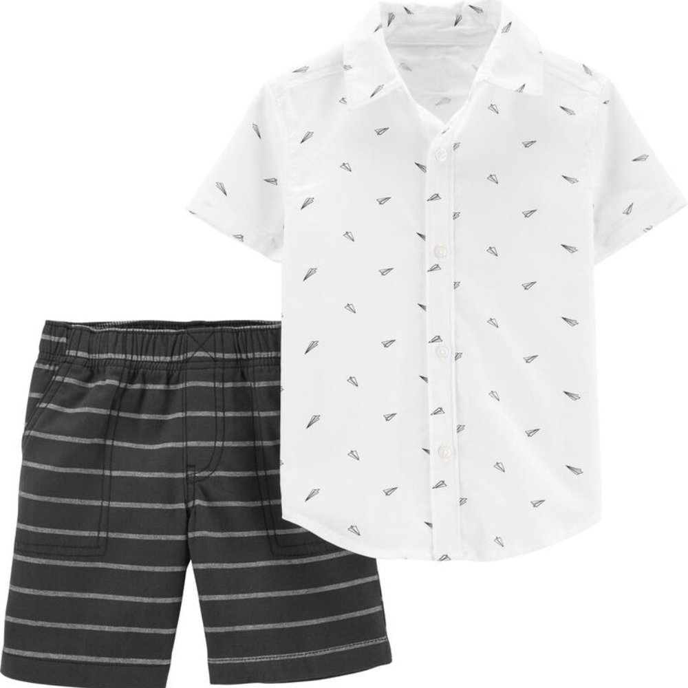 Carter's Shorts Set Baby Boys Size 6M 6 Months Summer Paper Airplane Outfit NWT